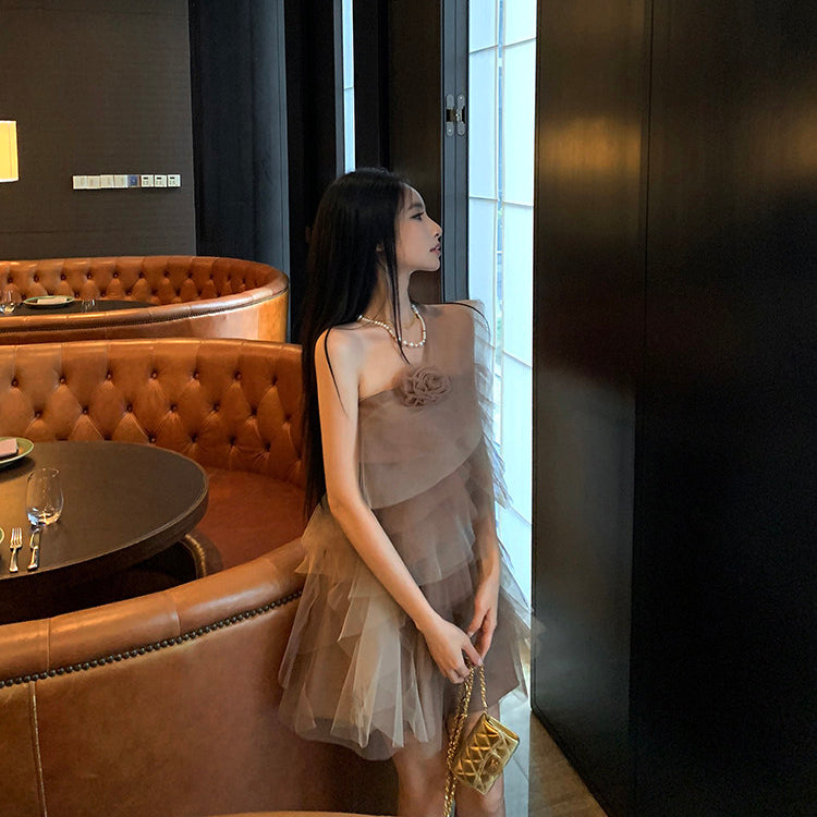 Off-Shoulder Mesh Ruffle Sweet Princess Dress