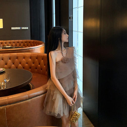 Off-Shoulder Mesh Ruffle Sweet Princess Dress