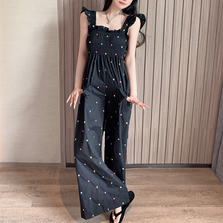 Black sweet polka dot flutter sleeve jumpsuit