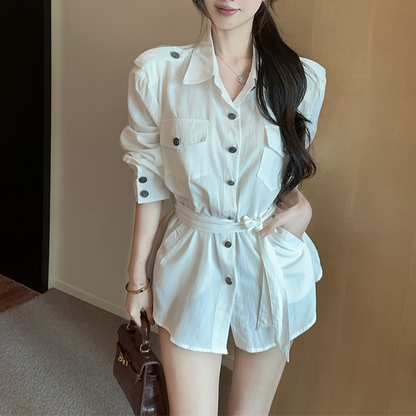 Single-Breasted Sexy Lapel Long-Sleeved Polo Shirt