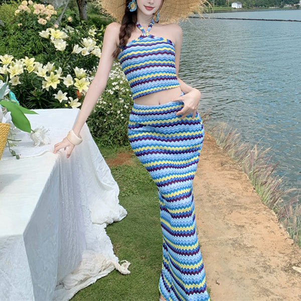 Striped Knit Dress Two-Piece Set