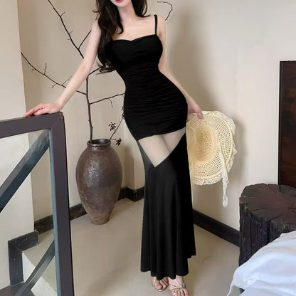 Sexy Off-The-Shoulder Strapless Dress With Mesh Paneling And A High Waist