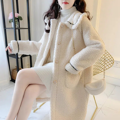 Loose-Fitting Mid-Length Lamb Wool Coat
