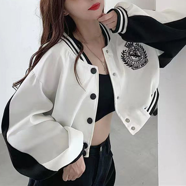 Gray Retro Colorblock Short Jacket