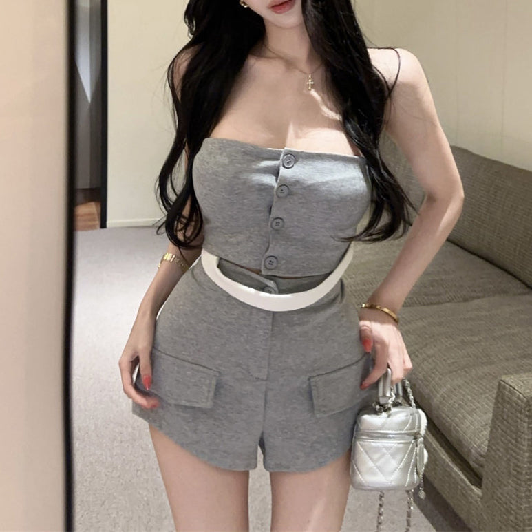 Gray Two-Piece Set With Padded Bra And Shorts