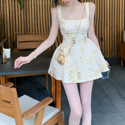 Sexy Square Neck Printed Sleeveless Dress