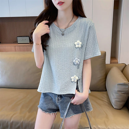 Irregular Slit Short-Sleeved T-Shirt