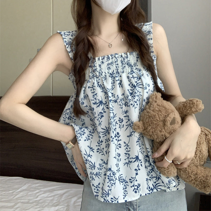 Summer Square Neck Loose Floral Print Camisole