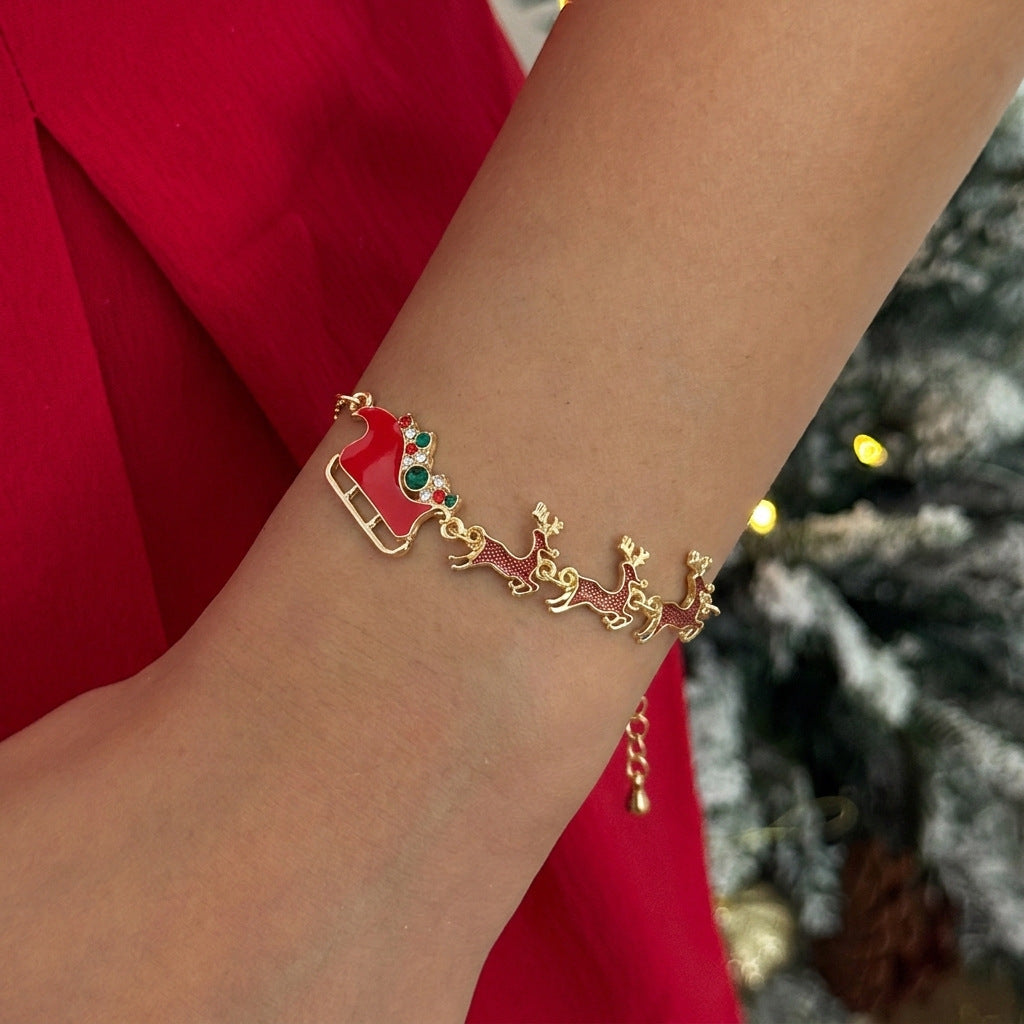 Christmas Party Single-Layer Alloy Reindeer and Bell Collarbone Necklace