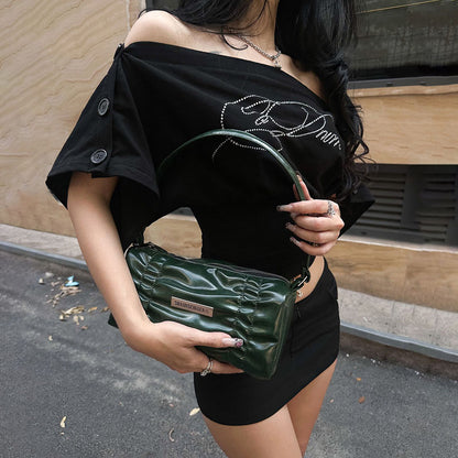 Trendy Letter-Print Off-Shoulder Fitted Top