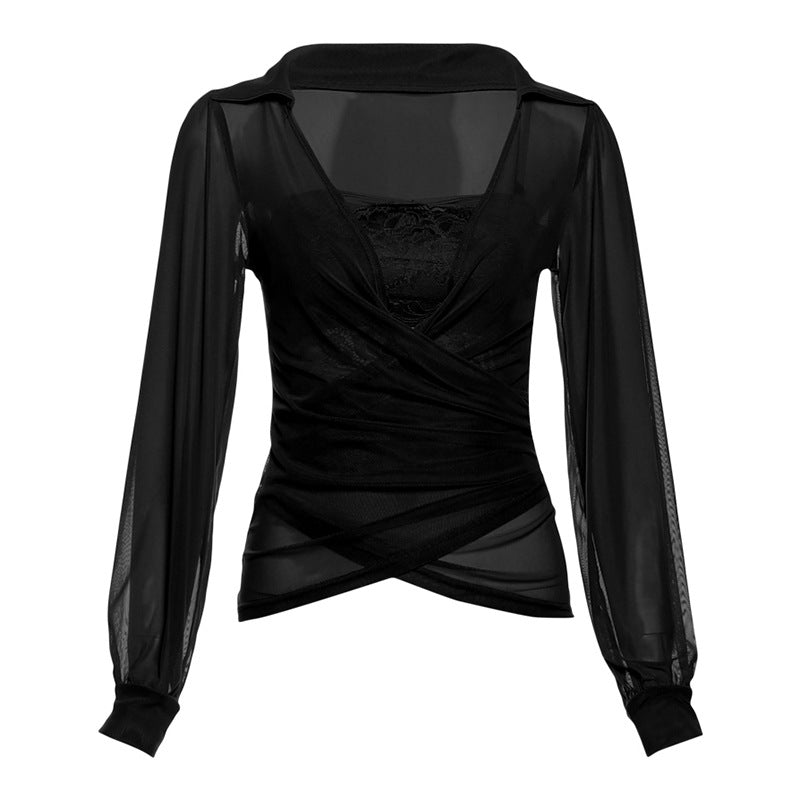 Sexy French Irregular Square Neck Long Top High Waist Slit Skirt Set