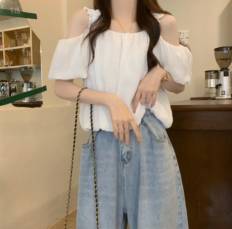Chic Pink Off-the-Shoulder Puff-Sleeve Blouse