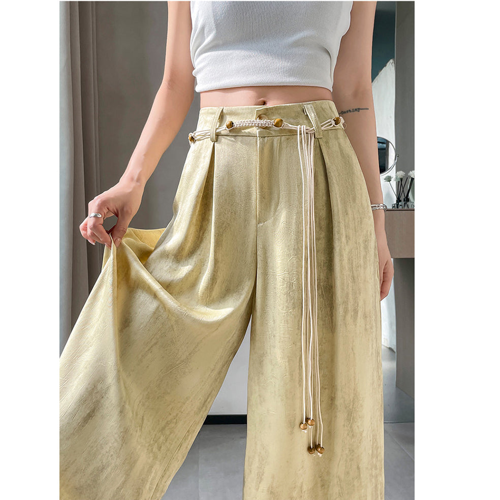 Acetate Satin Ice Silk Tie-Dye Wide-Leg Suit Pants