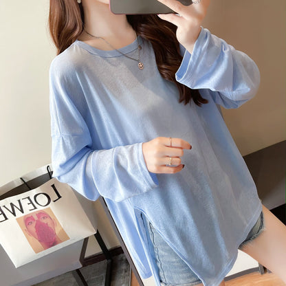 Loose Plus Size Irregular Slit Ice Silk Top Cardigan