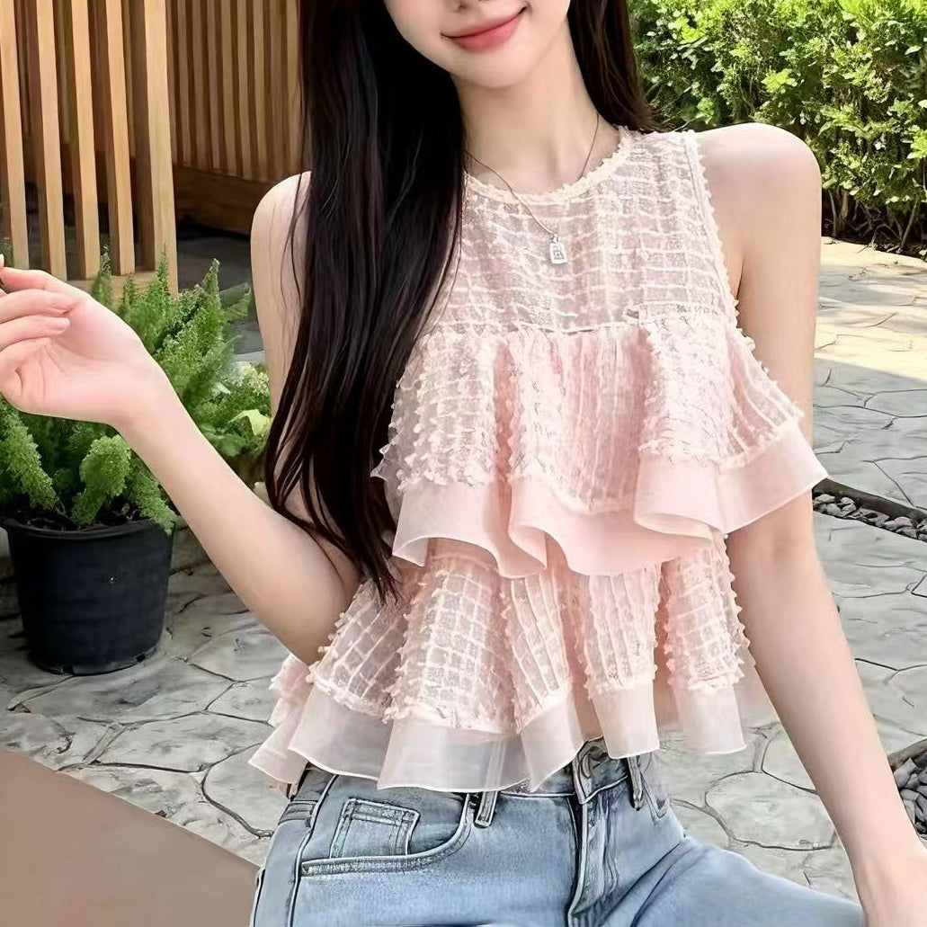 Round-Neck Off-Shoulder Ruffle Tank Top