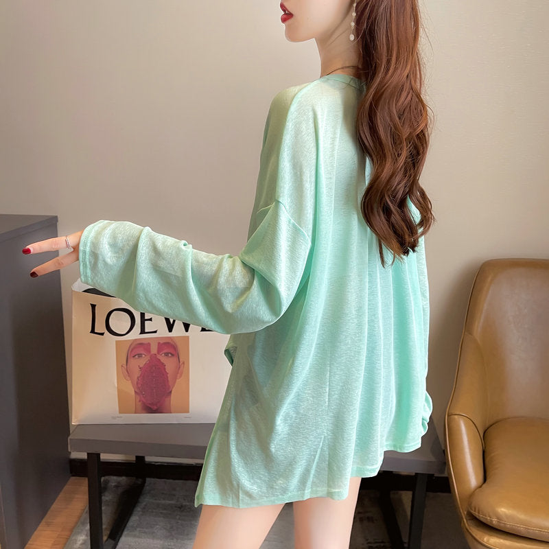 Loose Plus Size Irregular Slit Ice Silk Top Cardigan