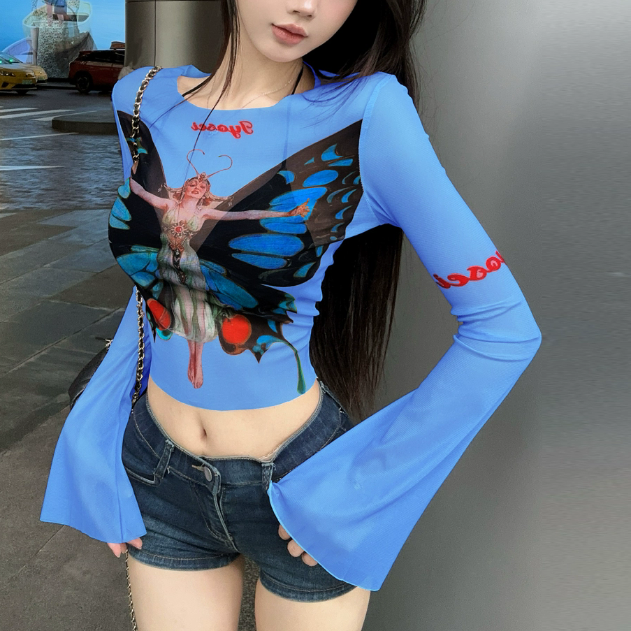 Sexy Sunscreen Butterfly Print Cover-Up T-Shirt