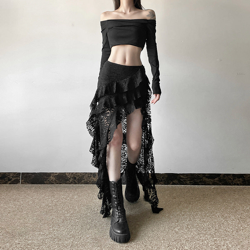 Black Lace Ruffled Skirt