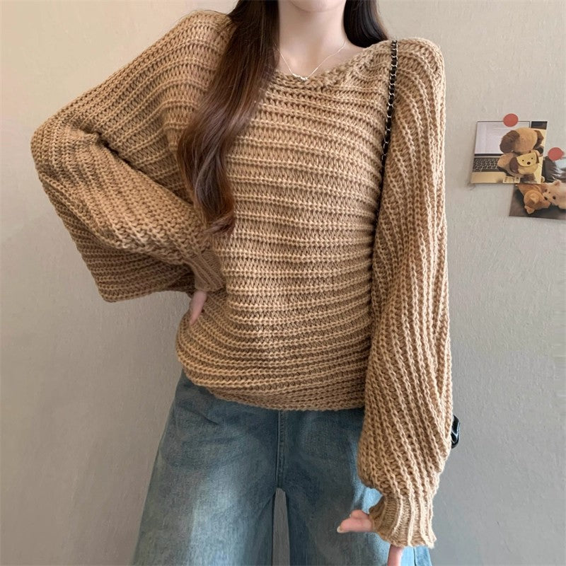 V-Neck Bow-Tie Knit Long-Sleeved Top