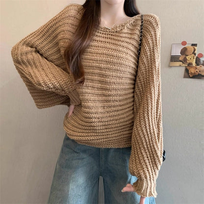 V-Neck Bow-Tie Knit Long-Sleeved Top