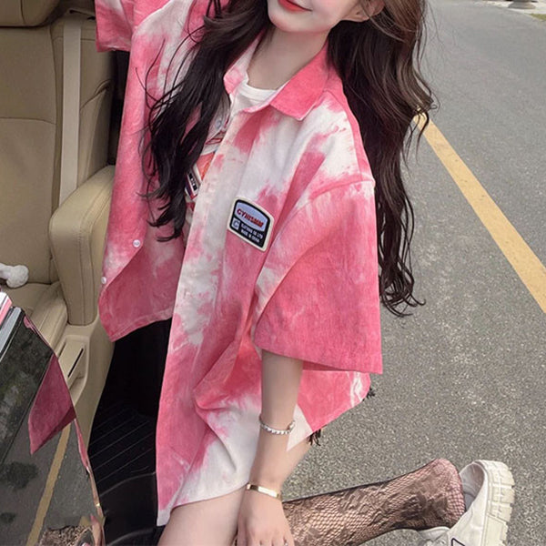 Pink Tie-Dye Short-Sleeve Shirt