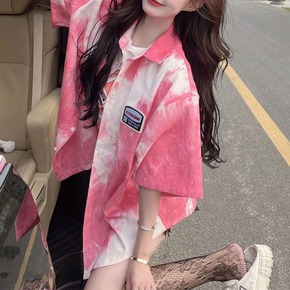 Pink Tie-Dye Short-Sleeve Shirt