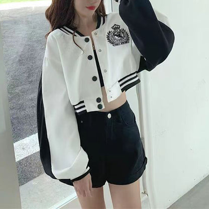 Gray Retro Colorblock Short Jacket