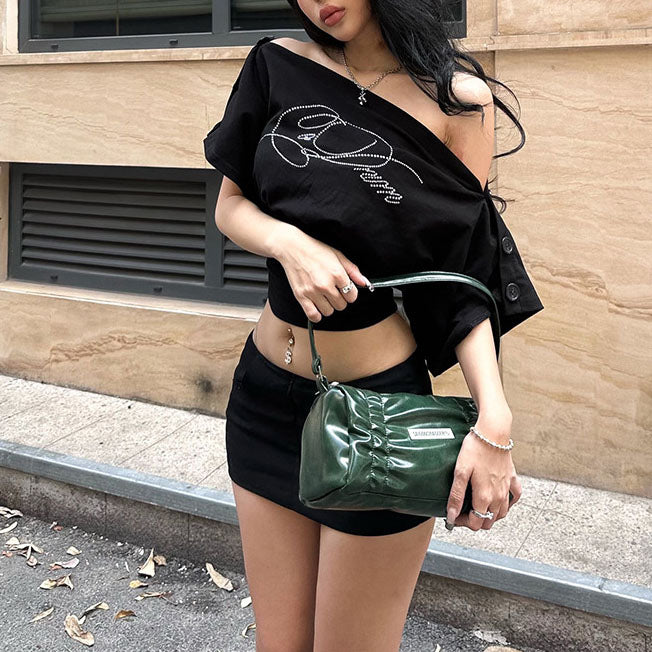Trendy Letter-Print Off-Shoulder Fitted Top