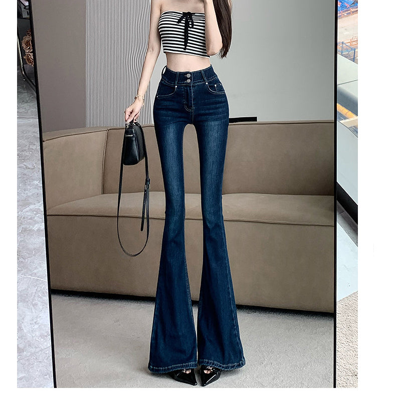 Black Double-Button Bootcut Jeans
