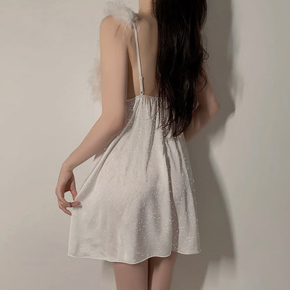 Silky Satin Slip Dress Loungewear Set With Bra Pads