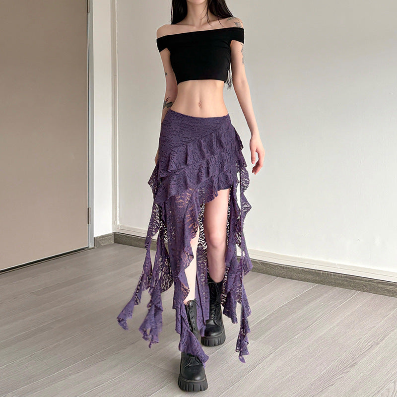 Black Lace Ruffled Skirt