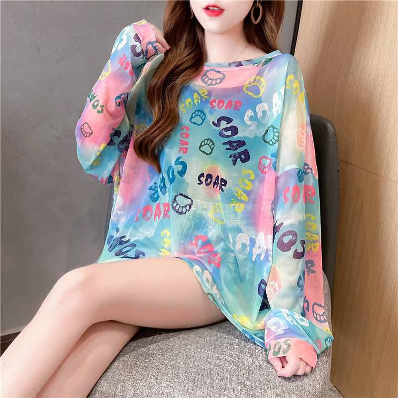 Tie-Dyed Long-Sleeved T-Shirt Sunscreen Shirt