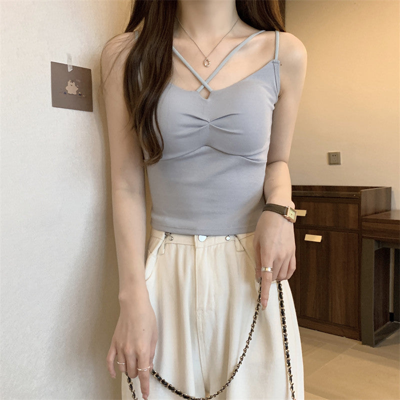 Stylish Short Sleeveless Top With Built-In Bra Pads
