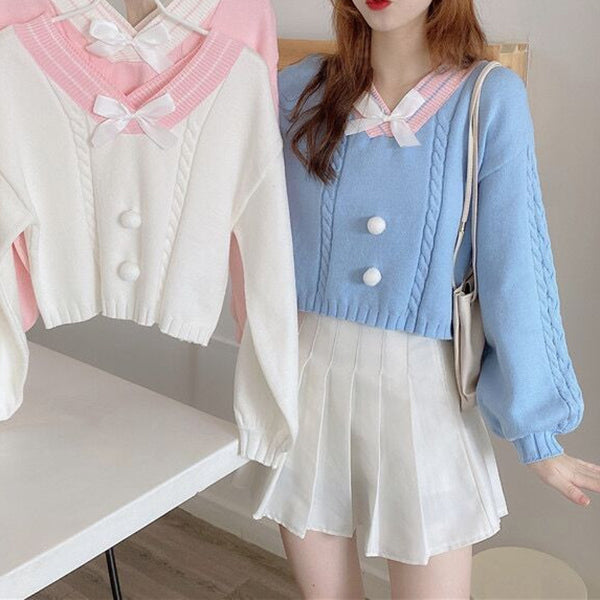 Sweet And Cute Pink Knitted Sweater