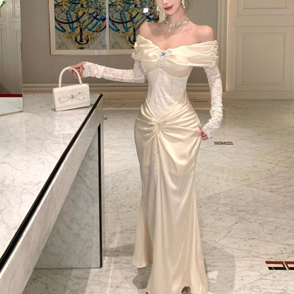 Sexy Off-The-Shoulder Lace Patchwork Evening Gown