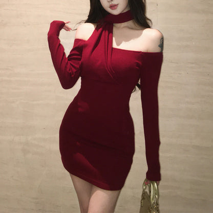 Sexy Long-Sleeved Halter Dress