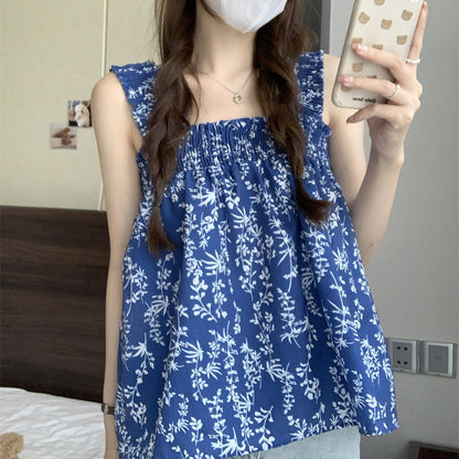 Summer Square Neck Loose Floral Print Camisole