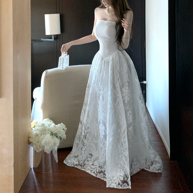 Sweet And Sexy Jacquard High-Waisted Loose-Fitting Flared Dress For Birthday Parties