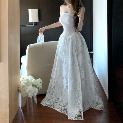 Sweet And Sexy Jacquard High-Waisted Loose-Fitting Flared Dress For Birthday Parties