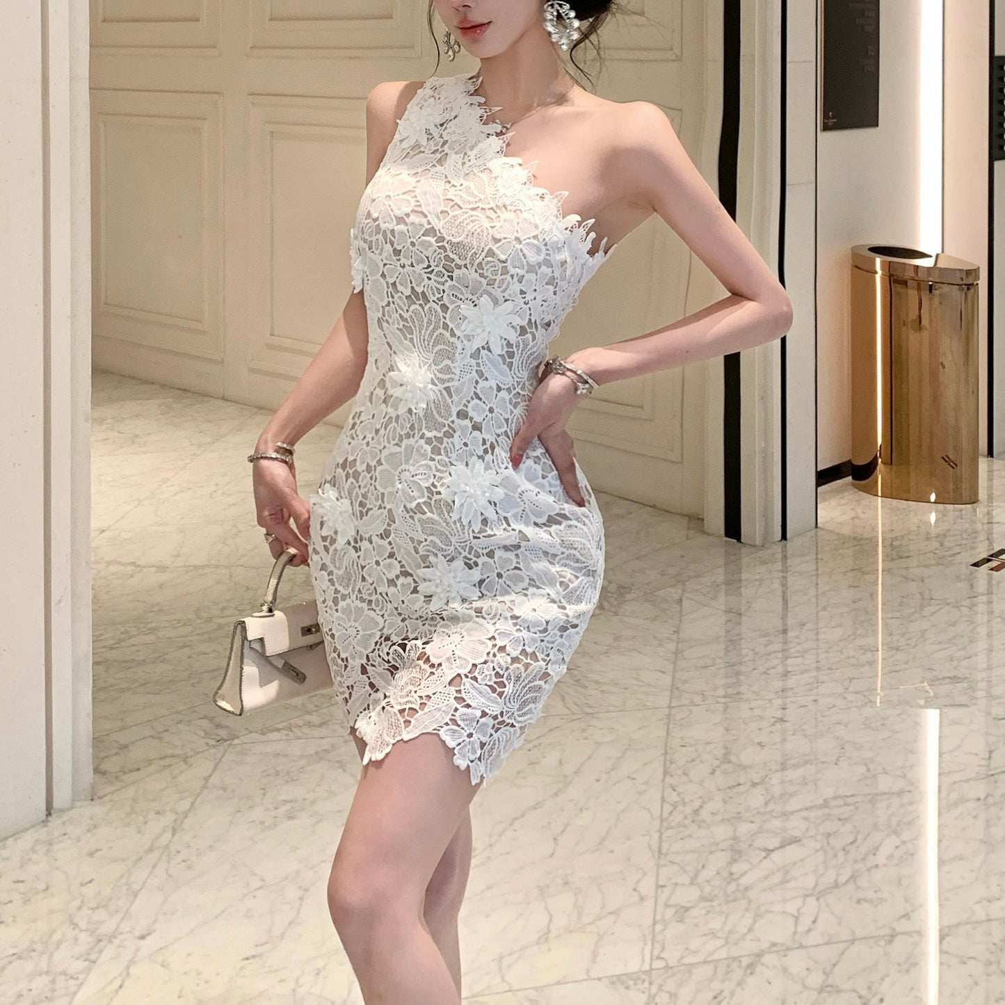 Sexy Off-Shoulder Openwork Crochet Lace Dress