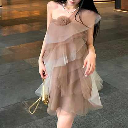 Off-Shoulder Mesh Ruffle Sweet Princess Dress