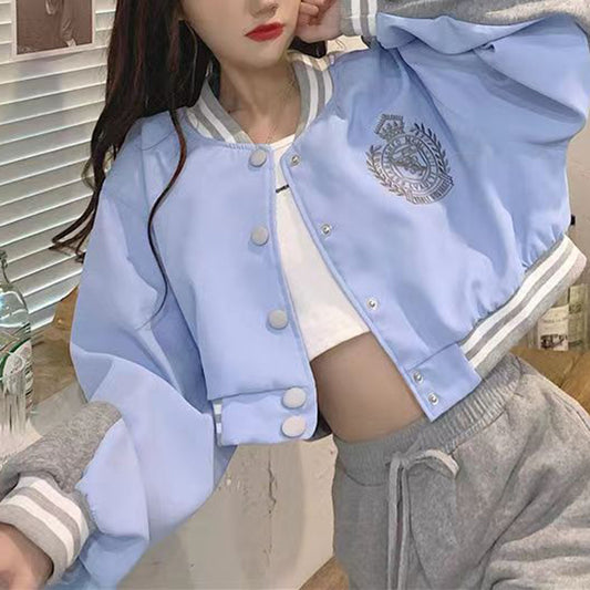 Gray Retro Colorblock Short Jacket