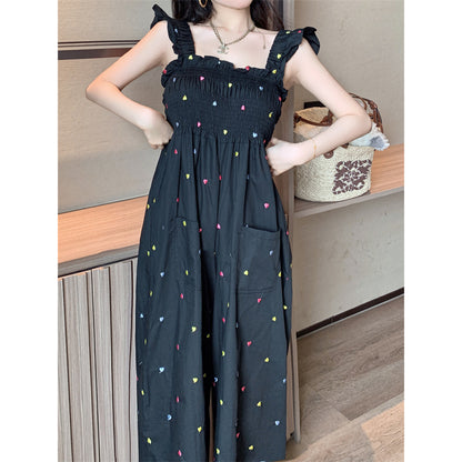 Black sweet polka dot flutter sleeve jumpsuit