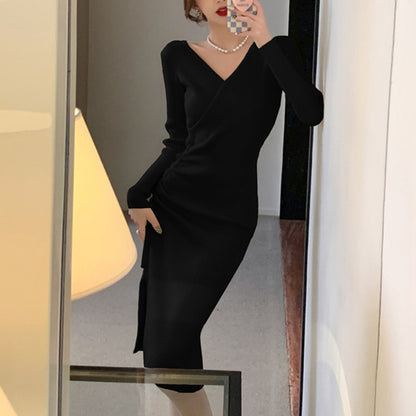 Sexy V-Neck Drawstring Knit Dress