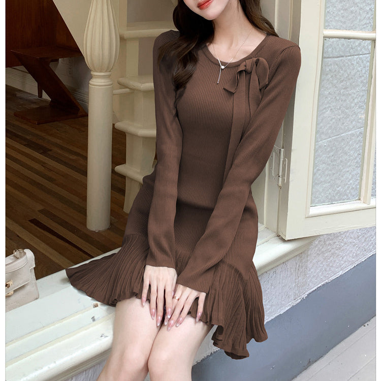 Sexy Round-Neck Pleated Dress