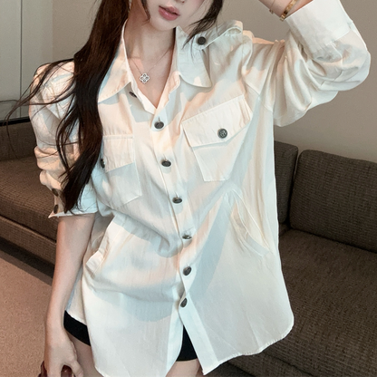 Single-Breasted Sexy Lapel Long-Sleeved Polo Shirt