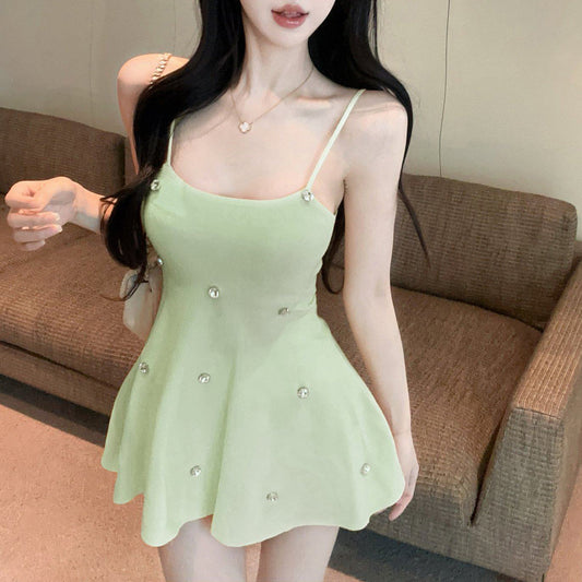 Green Fitted Sleeveless U-Neck Knit Top