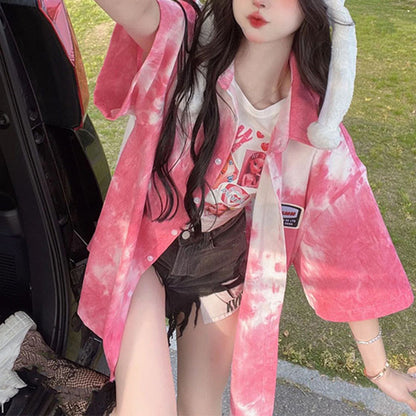 Pink Tie-Dye Short-Sleeve Shirt