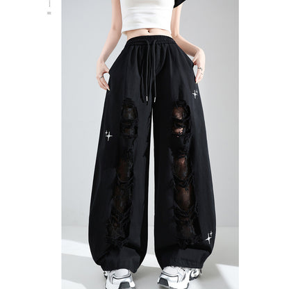 Fashionable Embroidered Lace Patchwork Curved Trousers