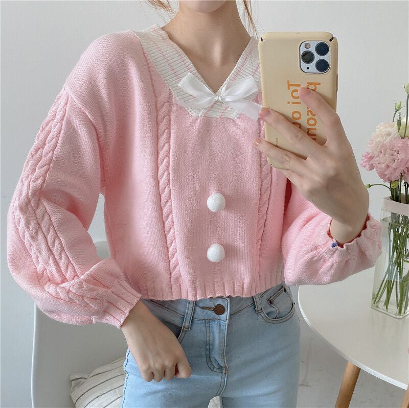 Sweet And Cute Pink Knitted Sweater